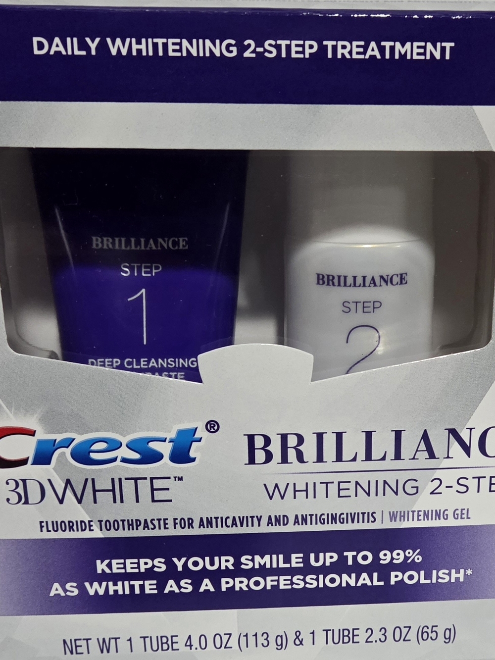 Crest 3D White Brilliance Daily Whitening 2-Step Treatment - Purple & White